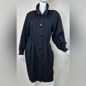 Nipon Boutique VTG 80s Power Shoulder Black Wool Dress